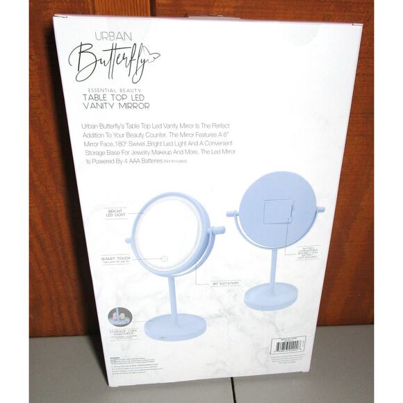 Urban Butterfly LED Vanity Mirror Round Face Cloud Blue Storage Compartment - Picture 2 of 2